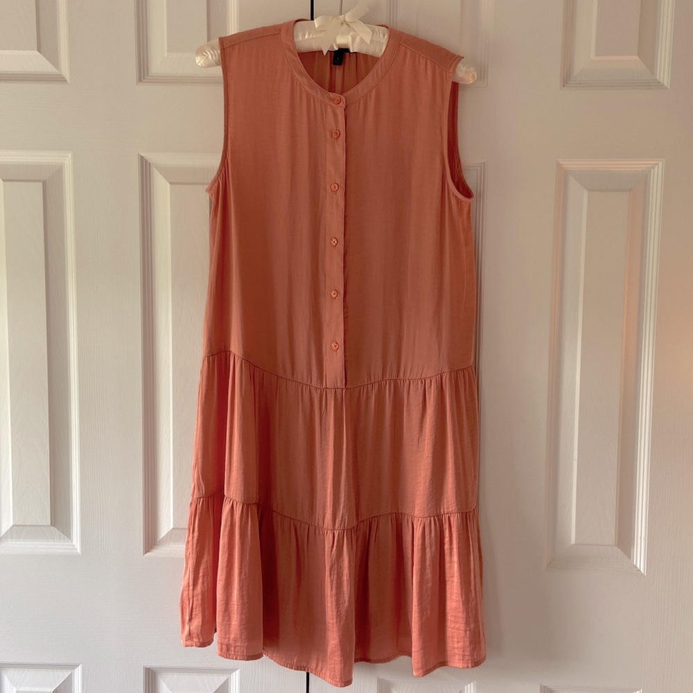 Banana Republic Sleeveless Tiered Dress, Coral, Pink, Small